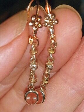 Natural Sunstone 14K Rose Gold Vermeil accented Sterling Silver Earrings